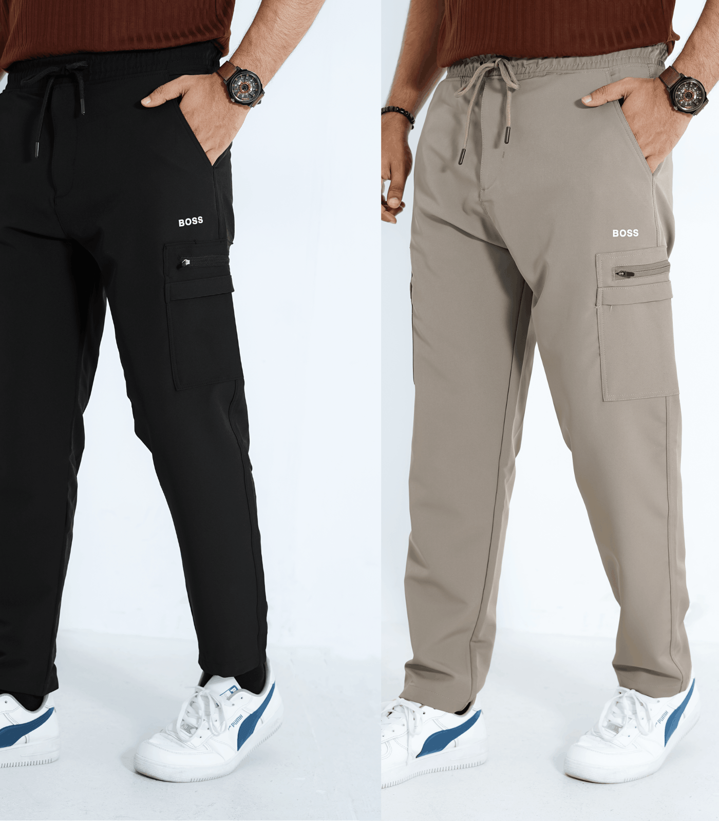 boss trousers-( Khaki+ black)